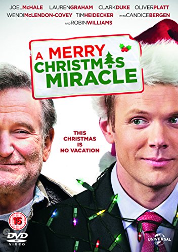 DVD cover for “A Merry Christmas Miracle” featuring two men and holiday lights.
