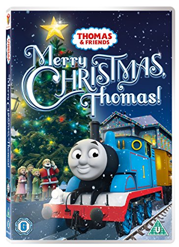 Merry Christmas Thomas" DVD cover featuring Thomas the Tank Engine and a Christmas scene.