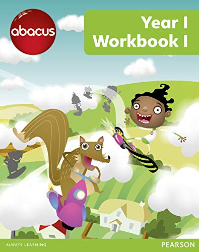 “Abacus Year 1 Workbook 1” cover with illustrated children and animals.