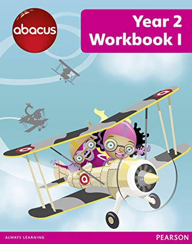“Abacus” Year 2 Workbook 1 cover with illustration of a child in a biplane.