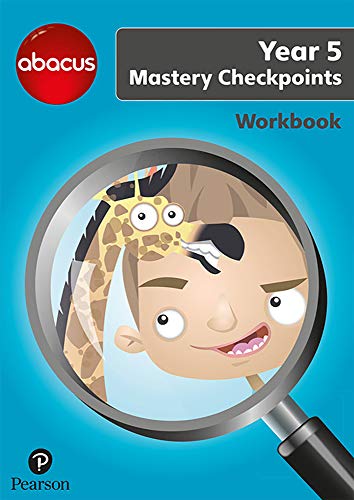 Year 5 math workbook cover with magnifying glass and giraffe illustration.