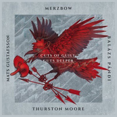 Red phoenix pierced by arrows on album cover for "Cuts Of Guilt.