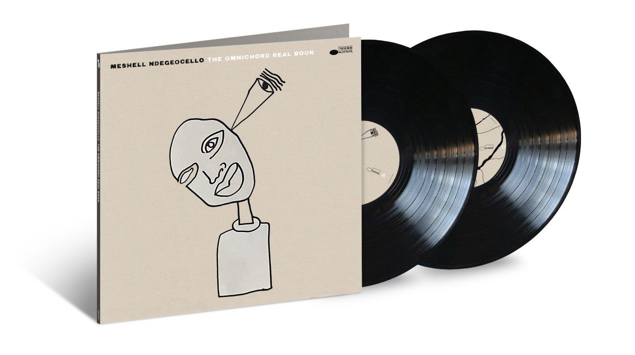 Vinyl record cover with line art illustration and two black vinyl discs.