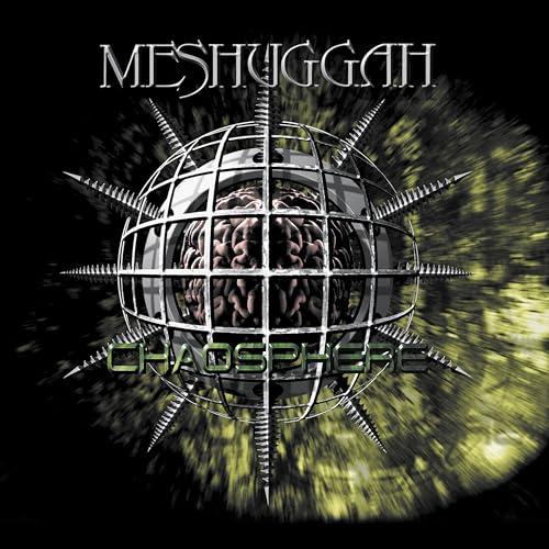 Meshuggah’s “Chaosphere” album cover: a caged brain within a spiky sphere.