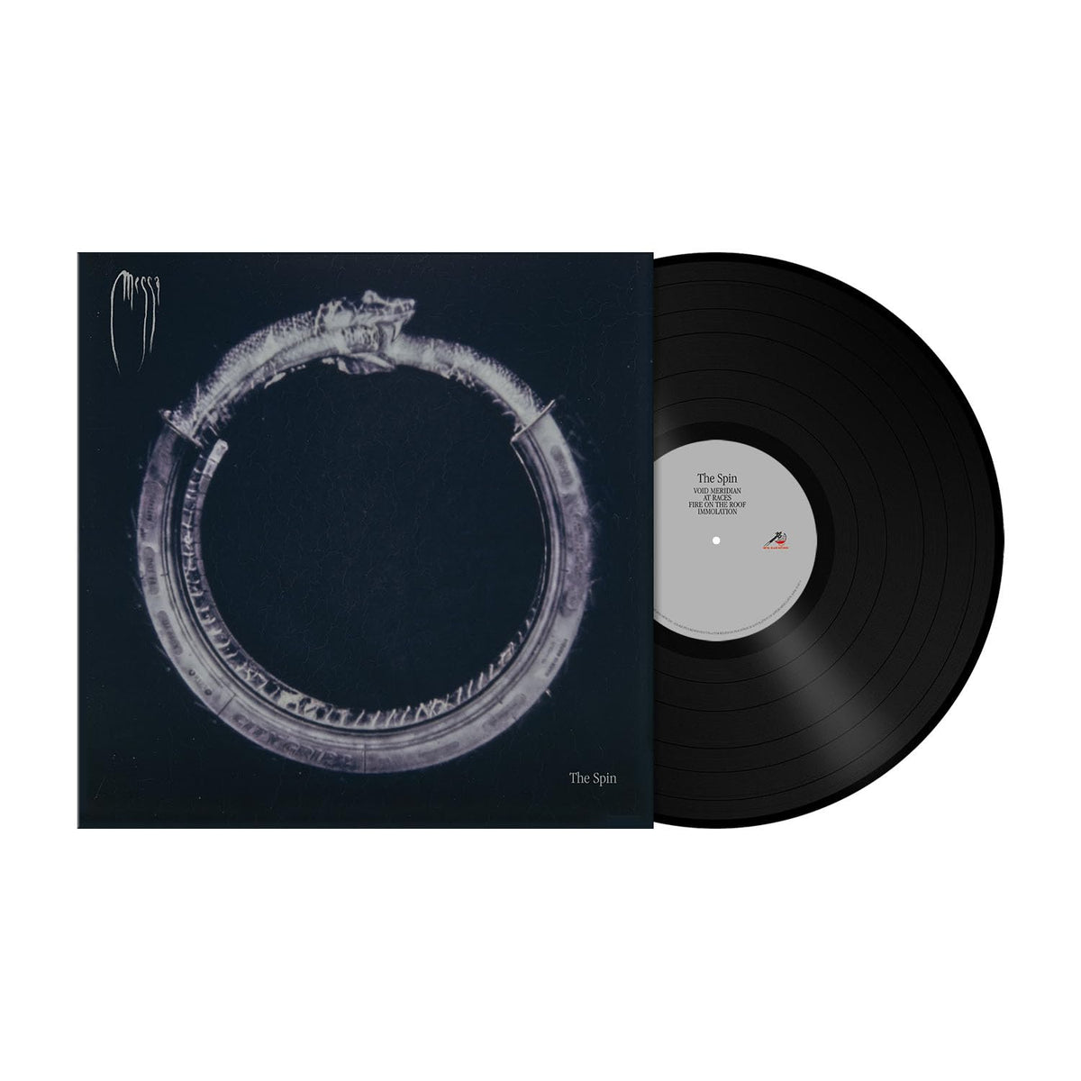 Messa The Spin vinyl record and square album cover featuring a circular snake design.