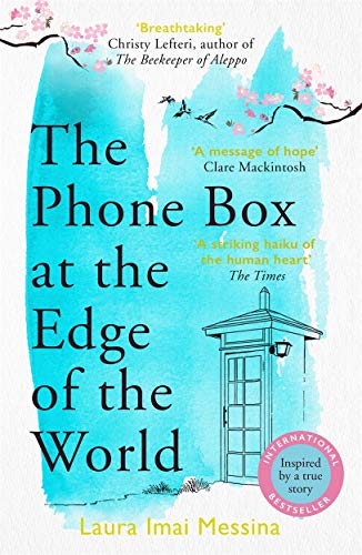 Book cover with a phone box illustration against a blue watercolor background and cherry blossoms.
