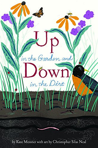 Book cover illustration showing a garden with flowers, insects, a bird, and soil layers.