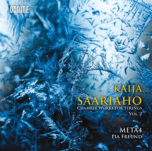 CD cover with icy blue abstract design and composer Kaija Saariaho’s name.