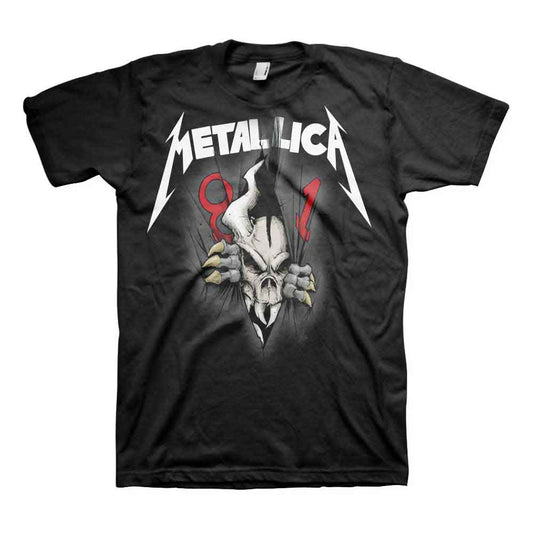 Black t-shirt featuring a Metallica 40th anniversary graphic with a skeleton ripper design.