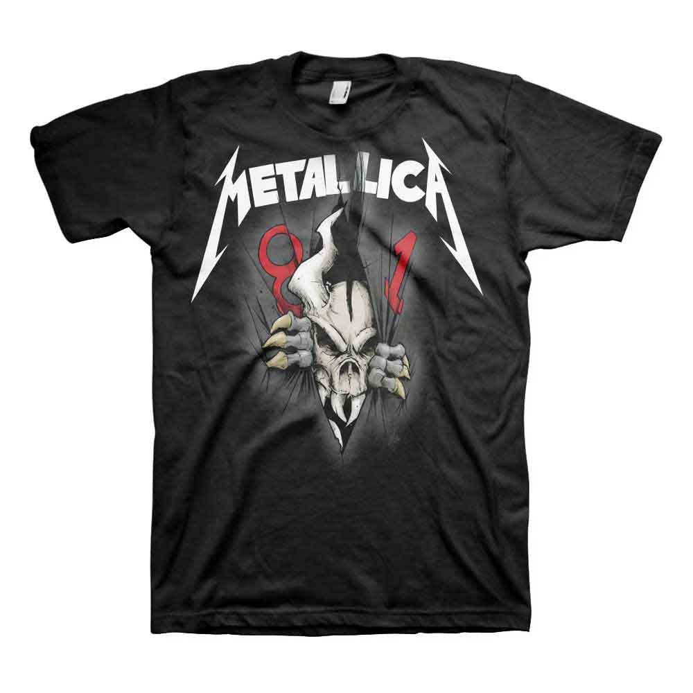 Black t-shirt featuring a Metallica 40th anniversary graphic with a skeleton ripper design.
