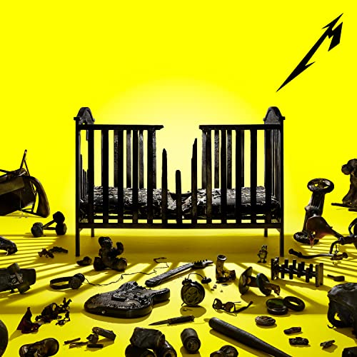 Metallica album cover: black crib surrounded by scattered metal objects.
