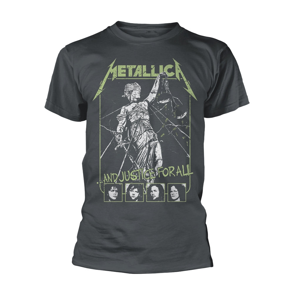 Gray t-shirt with Metallica’s “…And Justice For All” album artwork.