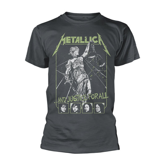 Gray t-shirt with Metallica’s “…And Justice For All” album artwork.