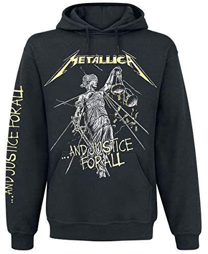 Black hooded sweater with Metallica’s “…and Justice for All” album artwork.