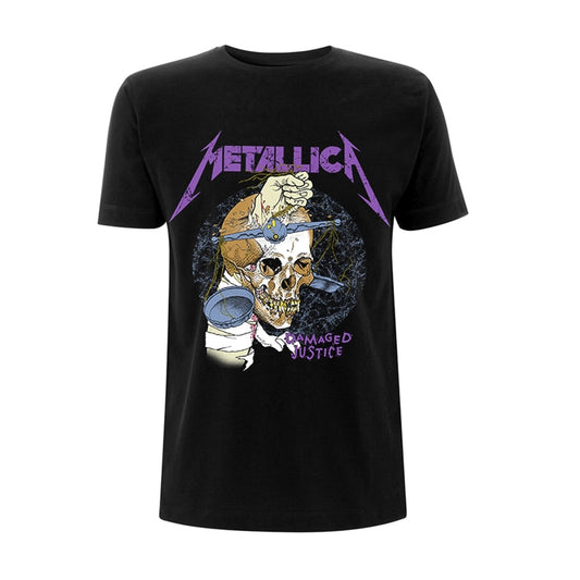 Black Metallica t-shirt with a skull and hammer graphic.