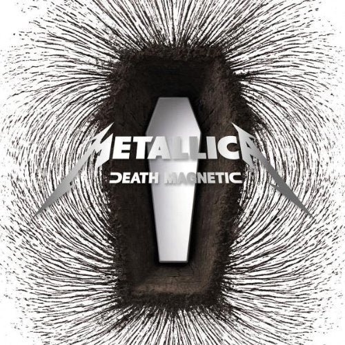 Metallica’s “Death Magnetic” album cover with a coffin and magnetic field.
