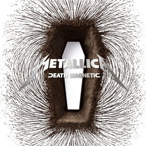 Metallica “Death Magnetic” album cover: coffin surrounded by magnetic field lines.
