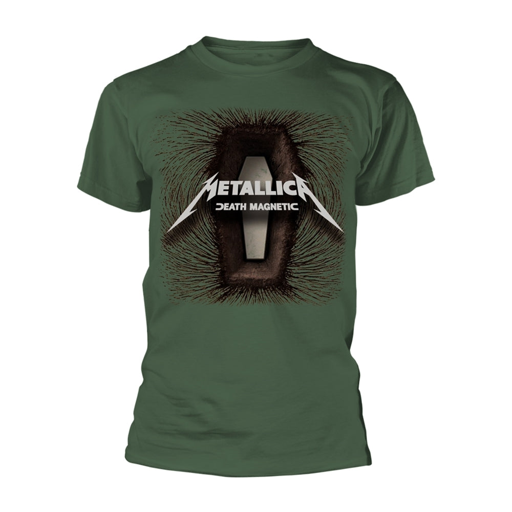 Dark green t-shirt with Metallica’s “Death Magnetic” album art graphic.