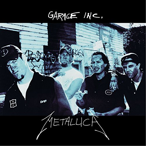 Metallica’s “Garage Inc.” album cover featuring the band in front of a building.