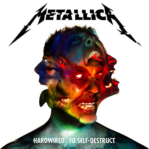 Metallica album cover, “Hardwired…To Self-Destruct,” featuring distorted faces.
