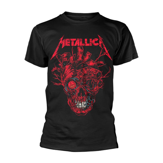 Black Metallica t-shirt with a red heart-skull graphic design.