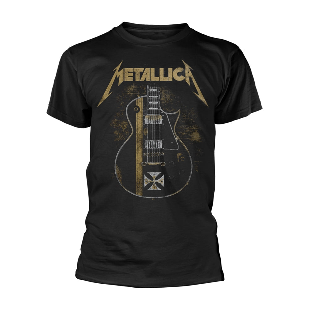 Black Metallica t-shirt with guitar and Iron Cross graphic.