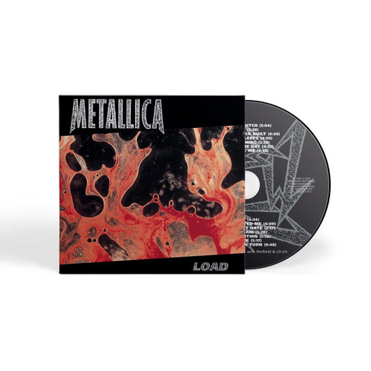 Metallica “Load” remastered CD with abstract red and black cover art.