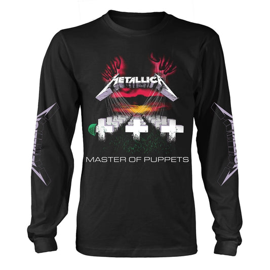 Black long-sleeve Metallica shirt with "Master of Puppets" album art.