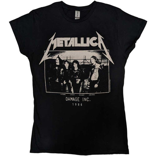 Black Metallica t-shirt featuring a vintage band photo and Damage Inc. 1986 text.