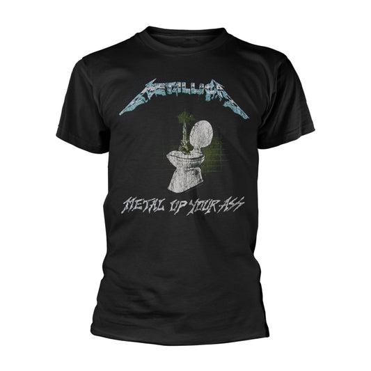 Black Metallica t-shirt with graphic of a toilet and band logo.