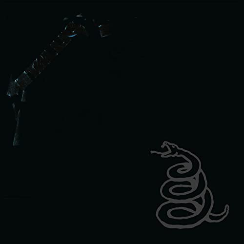 Metallica self-titled album cover with a faint grey snake on a black background.