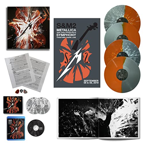 Metallica S&M2 box set containing vinyl records, CDs, a DVD, poster, and photo book.