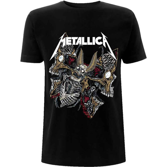 Black Metallica t-shirt with skull and moth graphic design.
