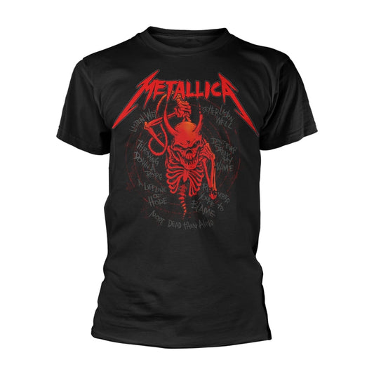 Black Metallica t-shirt with a detailed skull and text graphic.