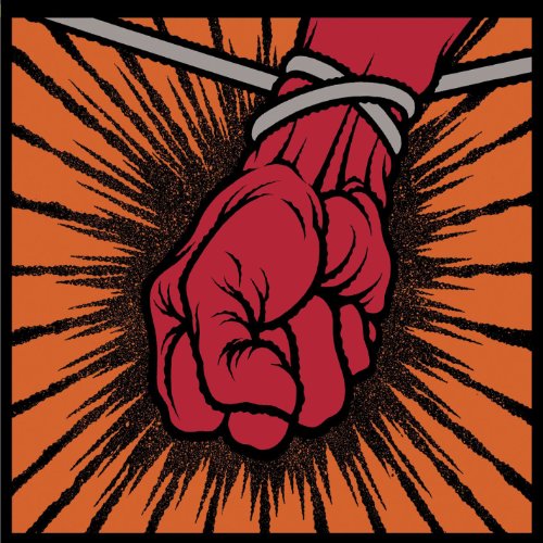 Red clenched fist bound with rope against an orange, radial background.