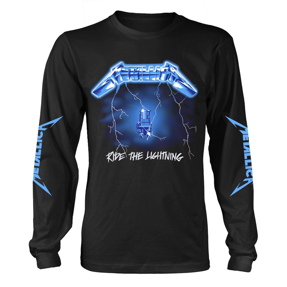 Black long sleeve t-shirt with Metallica’s “Ride the Lightning” album art.