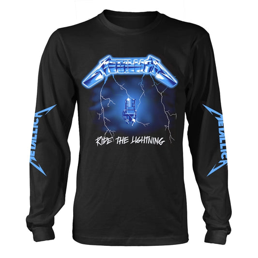 Black long sleeve t-shirt with Metallica’s “Ride the Lightning” album art.