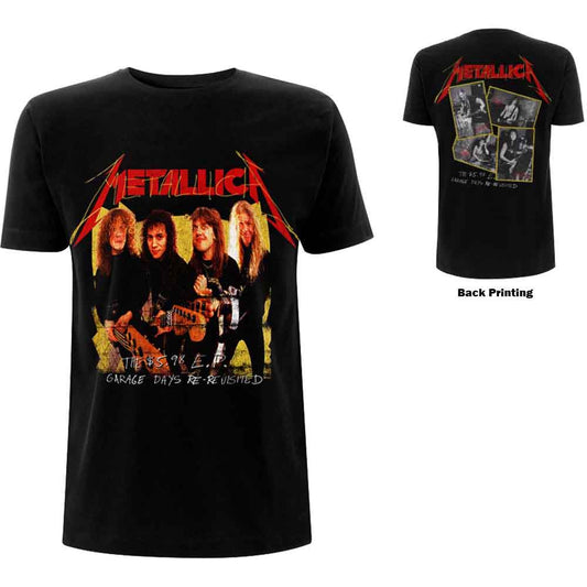 Black Metallica t-shirt with band image and "Garage Days Re-Revisited" text.