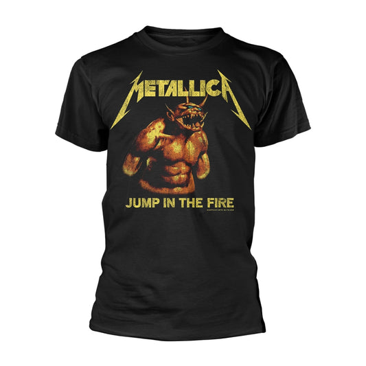Black t-shirt with Metallica’s “Jump In The Fire” vintage album art.