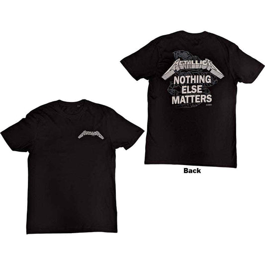 Black Metallica t-shirt, large size, with “Nothing Else Matters” back print.