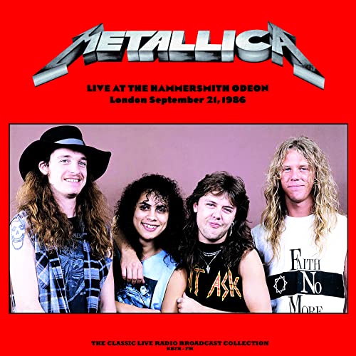 Metallica album cover: four band members in a portrait, red background.