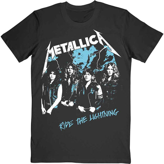 Black Metallica t-shirt with "Ride the Lightning" album artwork graphic.