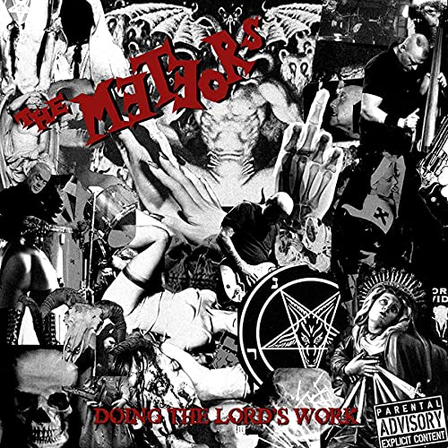 Black and white album cover with chaotic imagery of figures and symbols.