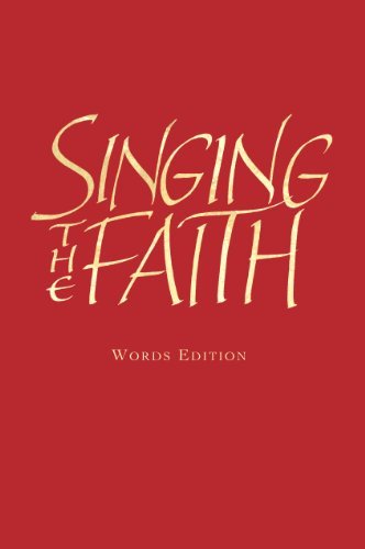 Red book cover with white script reading "Singing the Faith: Words Edition".