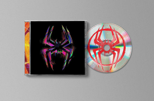 CD case featuring a stylized Spider-Man mask with vibrant color accents.
