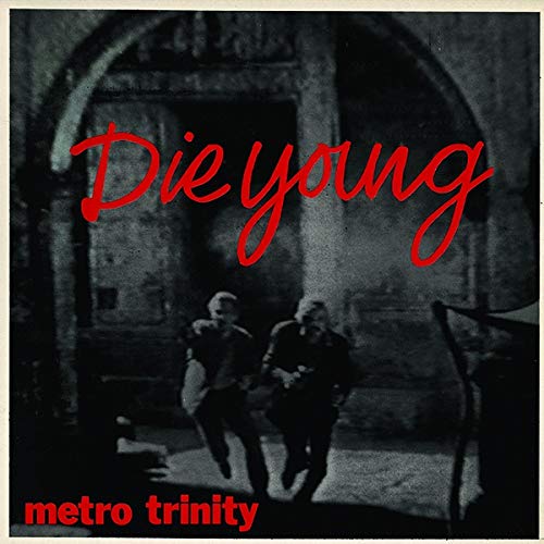 Record cover: two figures walking toward an arched doorway, red text.
