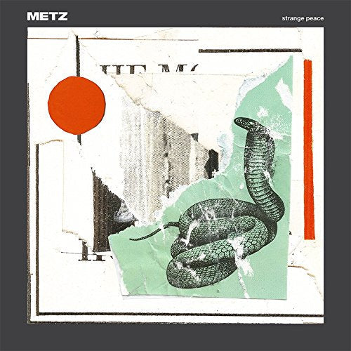 Collage album cover for Metz’s “Strange Peace” featuring a snake and red circle.