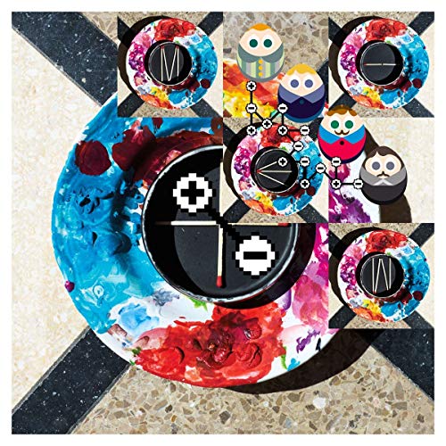 Colorful abstract CD cover art featuring circular designs and stylized faces.