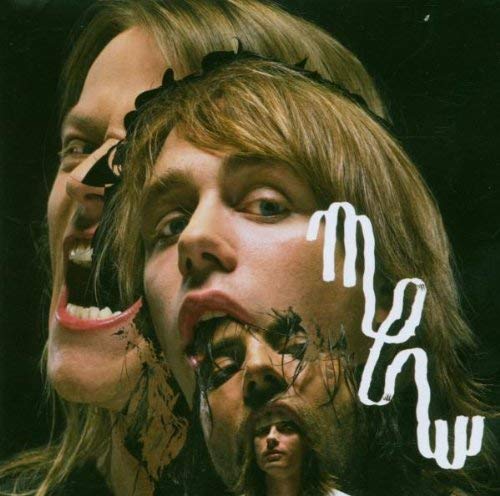 Collage of distorted faces with the band name "Mew" in white script.