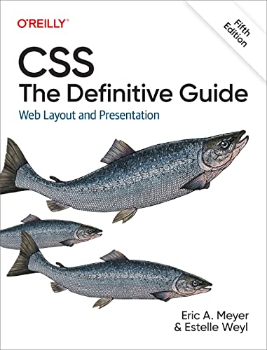 Book cover: "CSS: The Definitive Guide" with salmon illustrations.